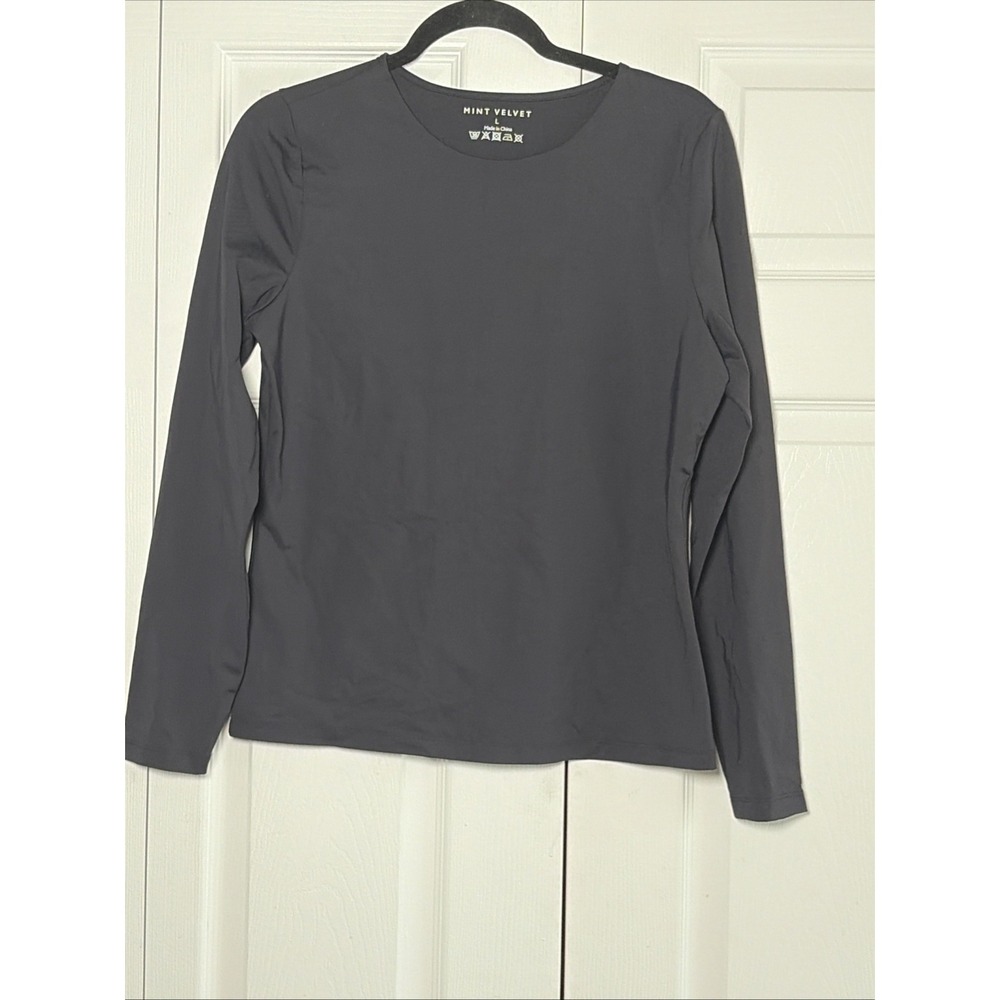 Mint Velvet Long‎ Sleeve Crew Neck Top Womens Size L Black Base Layer Stretch